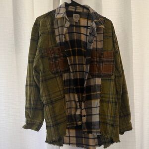 BDG Green and Brown Plaid Flannel Shirt